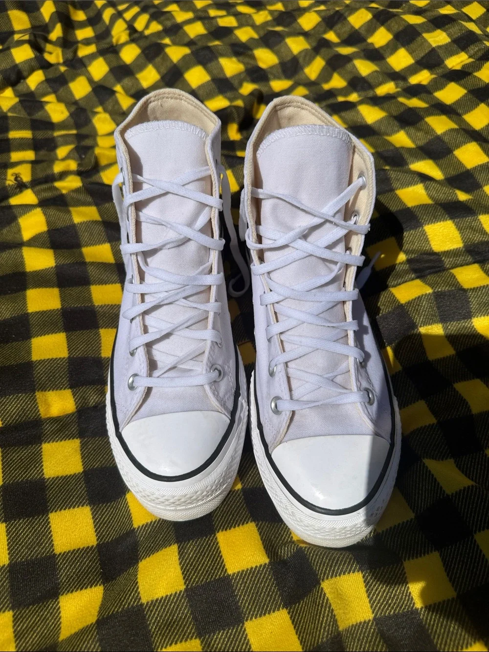 Converse White High Top Sneakers with Black Trim - Picture 12 of 14